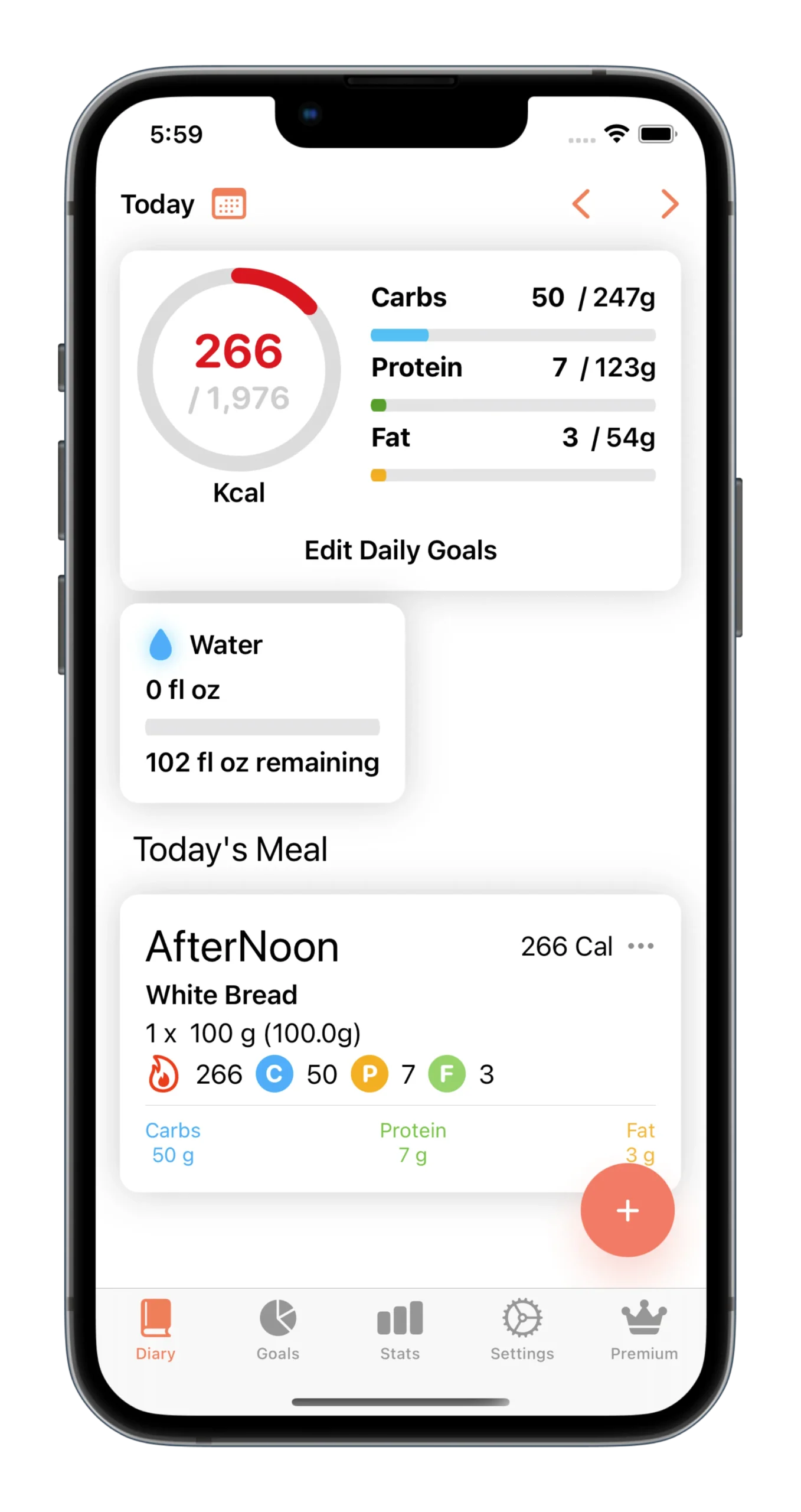 screenshot of main view lilbite - calorie and macro tracker app
